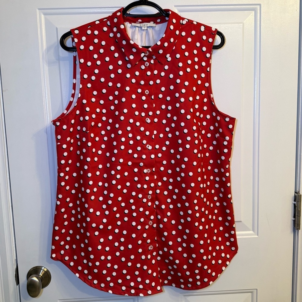 Cleo Vibrant Red and White Polka Dot Top